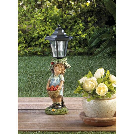 14.75" Apple Basket Solar Street Light Statue